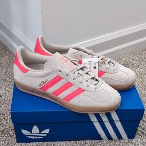 adidas Gazelle Women’s Beige Suede Sneakers with Pink Stripes